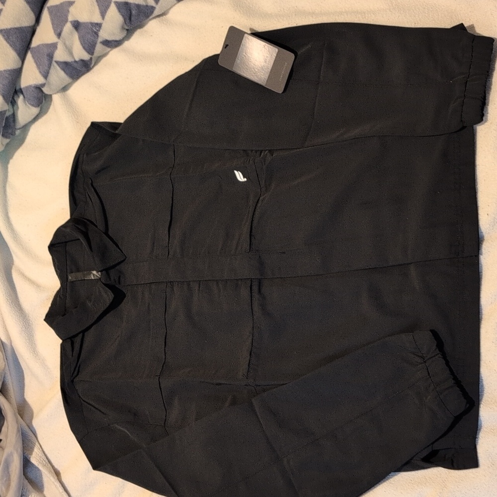 Fabletics Outpost Jacket Mens, M  Black‎ Snap Button Water Resistant NWT